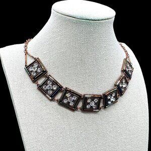 Choker Necklace Copper tone Squares Multicolour Baguettes Clear Glass Stones